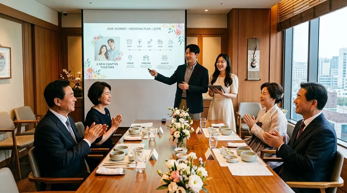 Couple presenting to parents