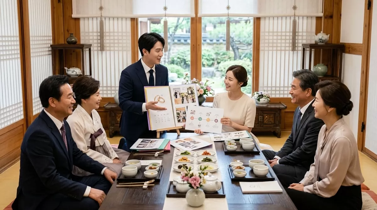 Couple presenting to parents