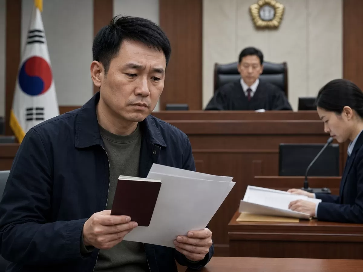 법정에서의 진지한 순간