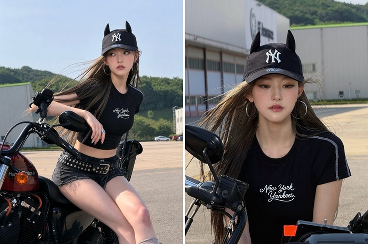 키오라 하늘, 크롭티+핫팬츠로 바이커 변신... 속옷 노출 스타일링 화제
