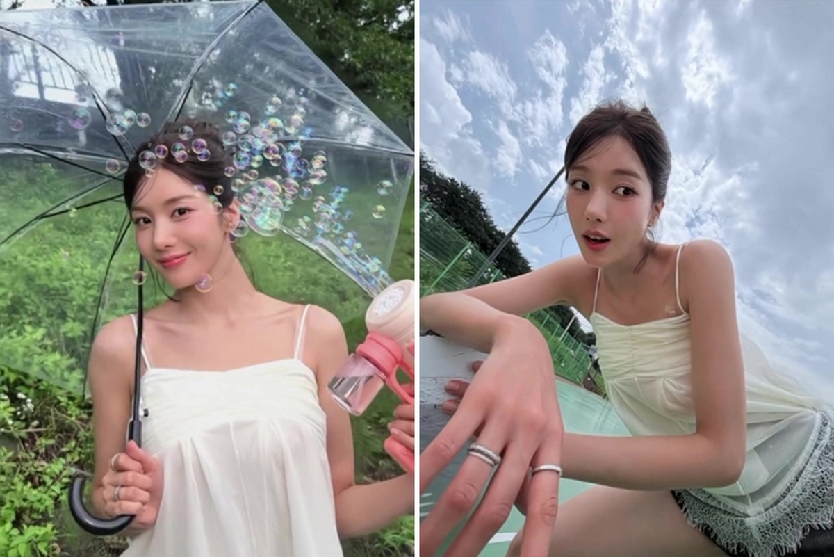 '워터밤 서울' 빠진 권은비, 레이스 디테일 슬립 톱으로 여름 청순미 폭발