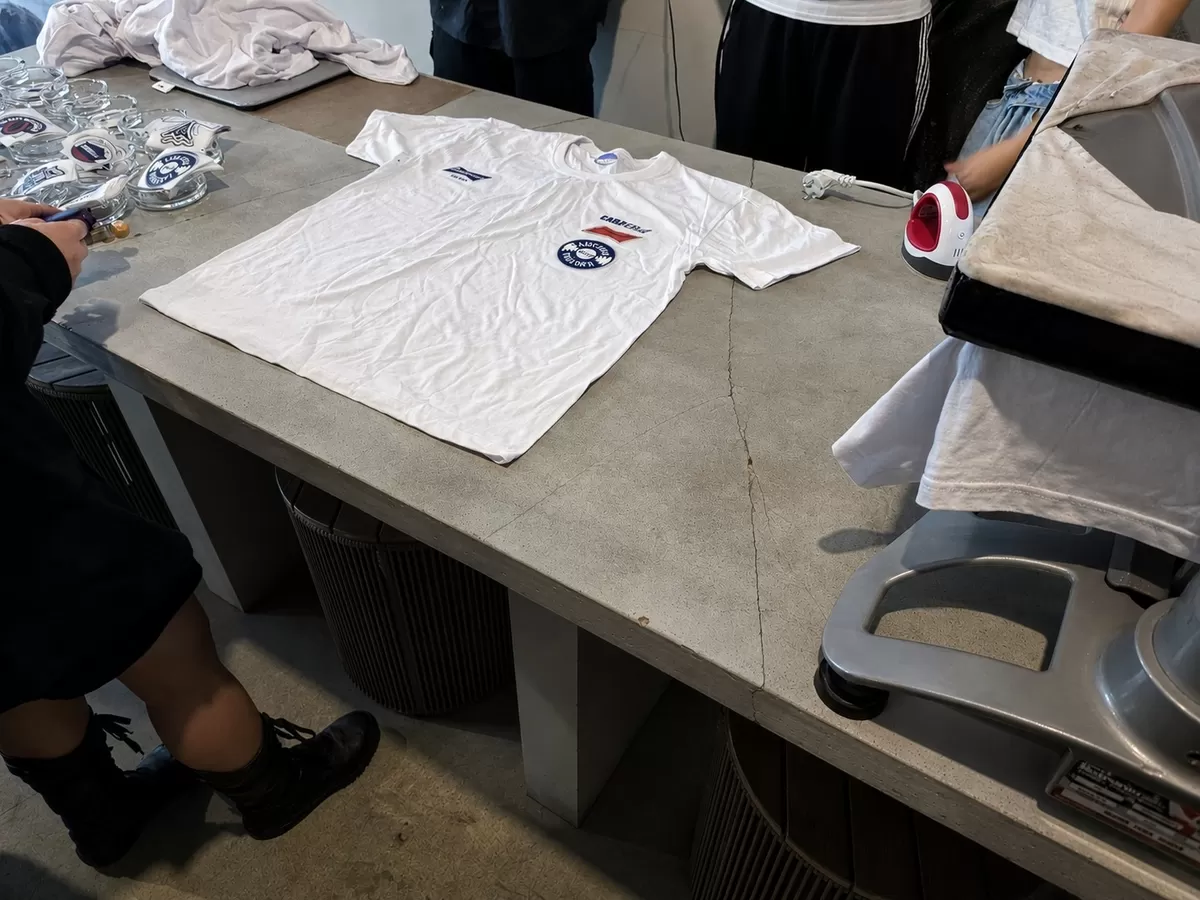 T-shirt printing setup in progress