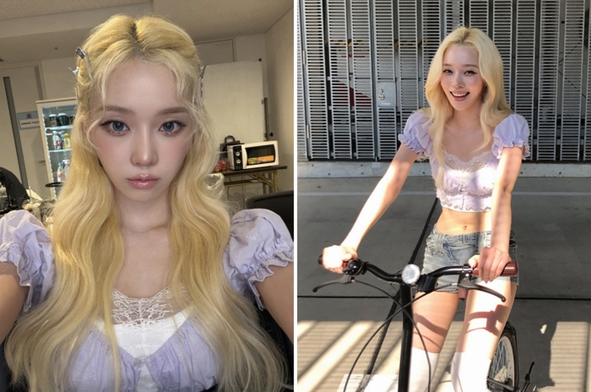 '금발 요정' 윈터, 자전거 타고 미소 지으니 화보 완성