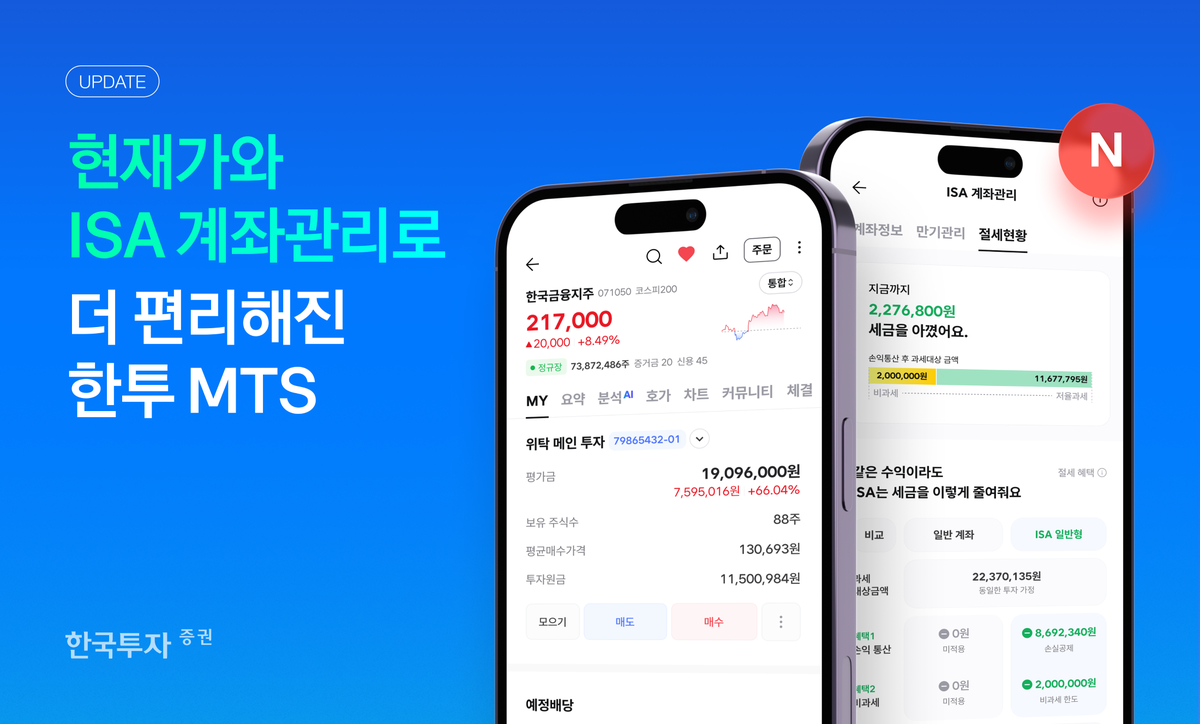 한국투자증권, MTS 현재가·ISA 개편...관리 화면 이용자 60% 증가