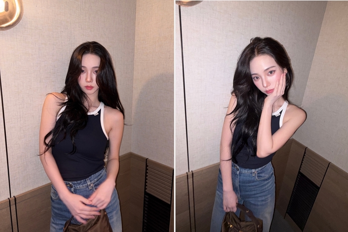 카리나, “말할 거예요” 떡밥 투척?... 민소매+청바지로 완성한 AI 비주얼