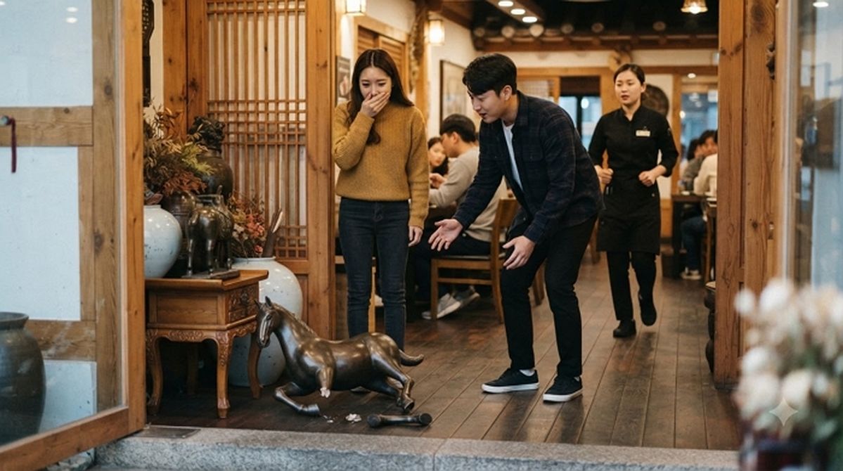 팔 스쳤다가 출입구 옆 조각상 ‘파손’... “45만원 물어내라는데, 증거 없어도 줘야 하나요?”