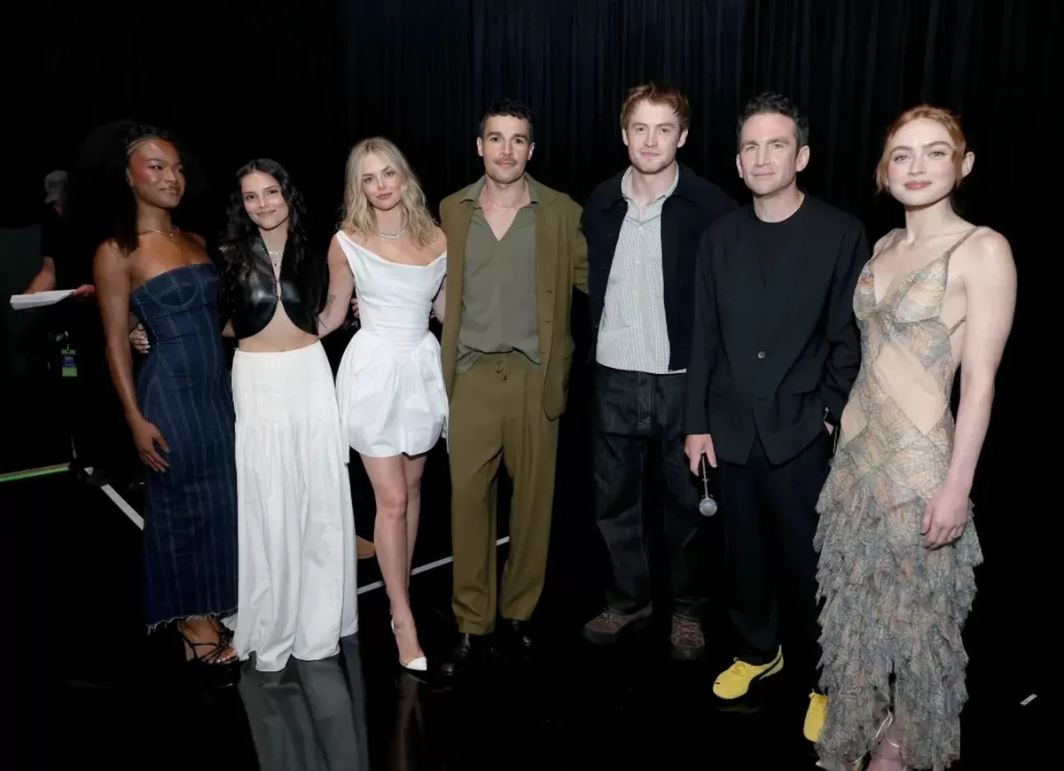 Maya Boyd, Inde Navarrette, Samara Weaving, Christopher Abbott, Kit Connor, Jake Schreier and Sadie Sink at the Disney Entertainment Showcase at D23: The Ultimate Disney Fan Event.