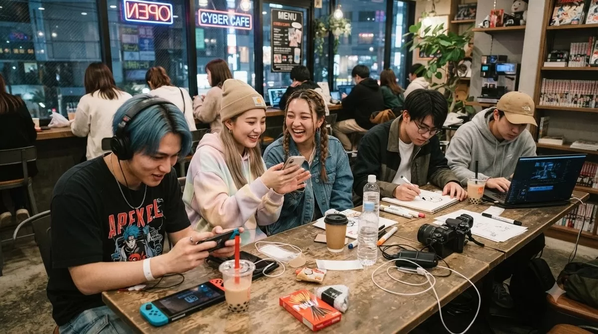 Young adults socializing and gaming