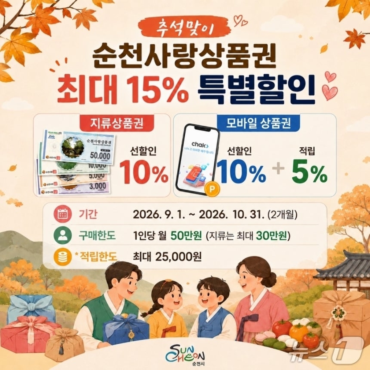 추석맞이 순천사랑상품권 15% 특별할인 포스터
