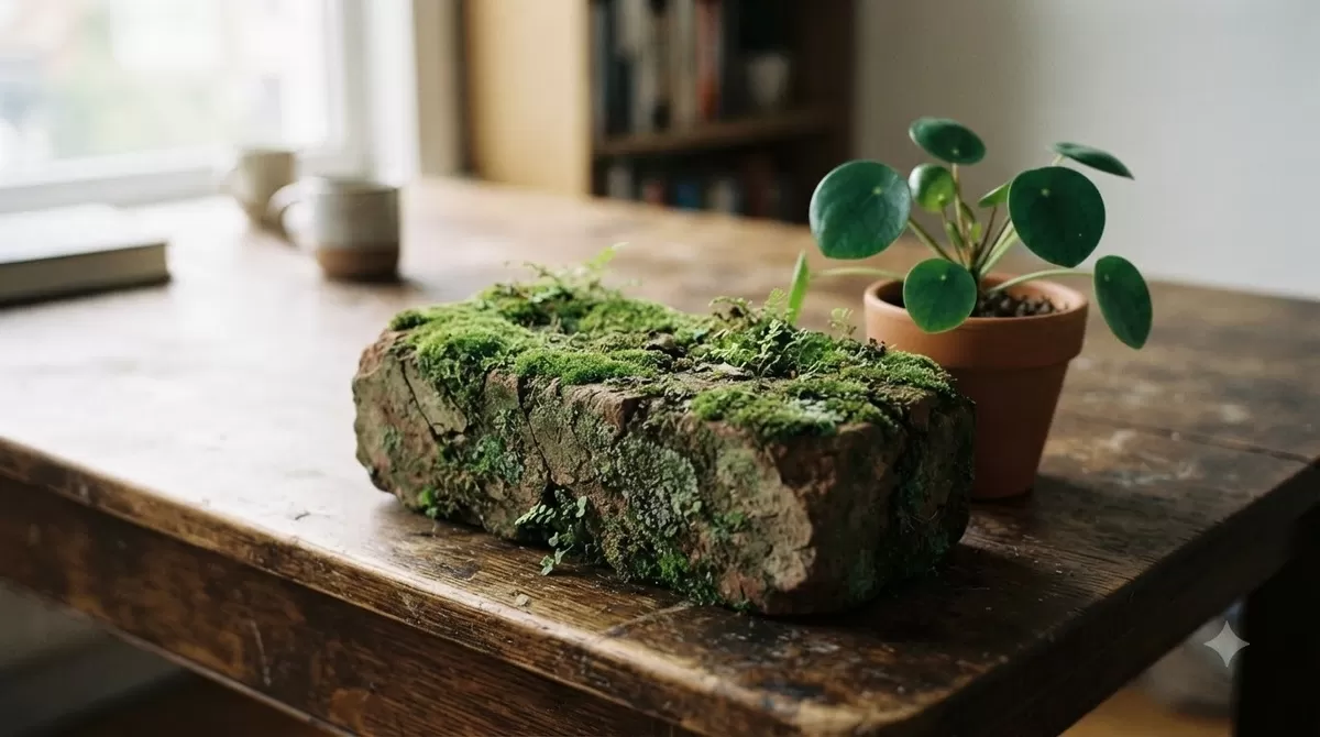 Growing moss on discarded brick