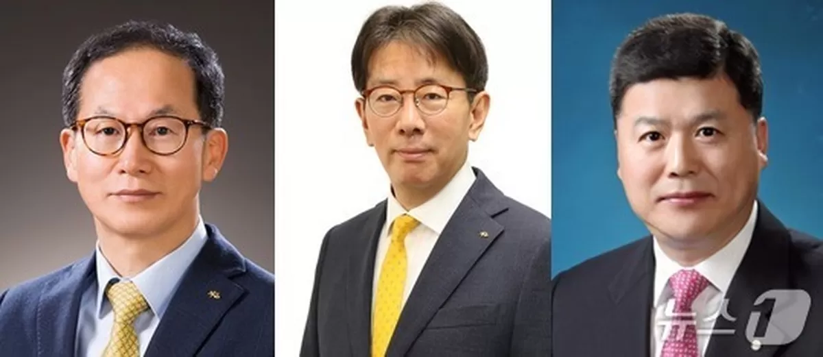 왼쪽부터 양종희 KB금융 회장, 이재근 KB금융 부문장, 권광석 전 우리은행장. 2026.08.27 ⓒ 뉴스1 한병찬 기자