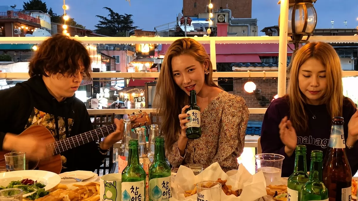 도시 옥상에서 즐기는 음악과 한잔
