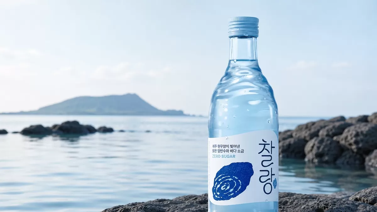 푸른 바다를 담은 무설탕 암반수 병