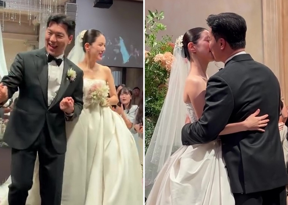 ‘이혼·재혼·임신 동시발표’ 양지원♥양준모, 결혼식 현장 포착... 달콤 입맞춤까지