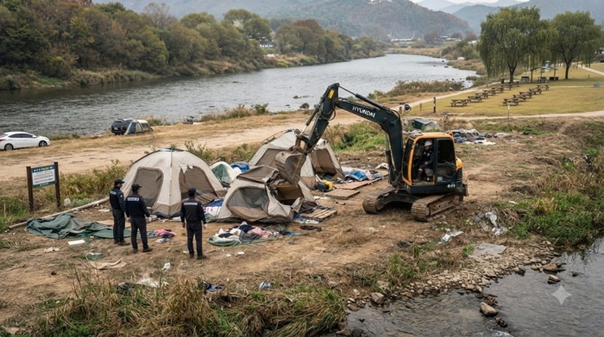 “10년 체증 싹 내려간다”... 무료 야영장 알박기 텐트에 굴착기 띄워 밀어버린 충주시
