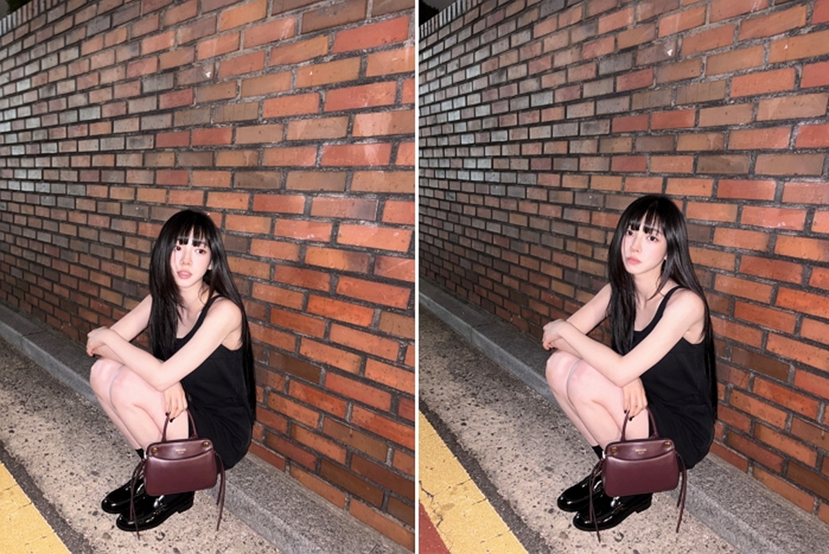 카리나, 풀뱅+흑발 변신... 벽돌담 앞 사랑스러운 미모 발산