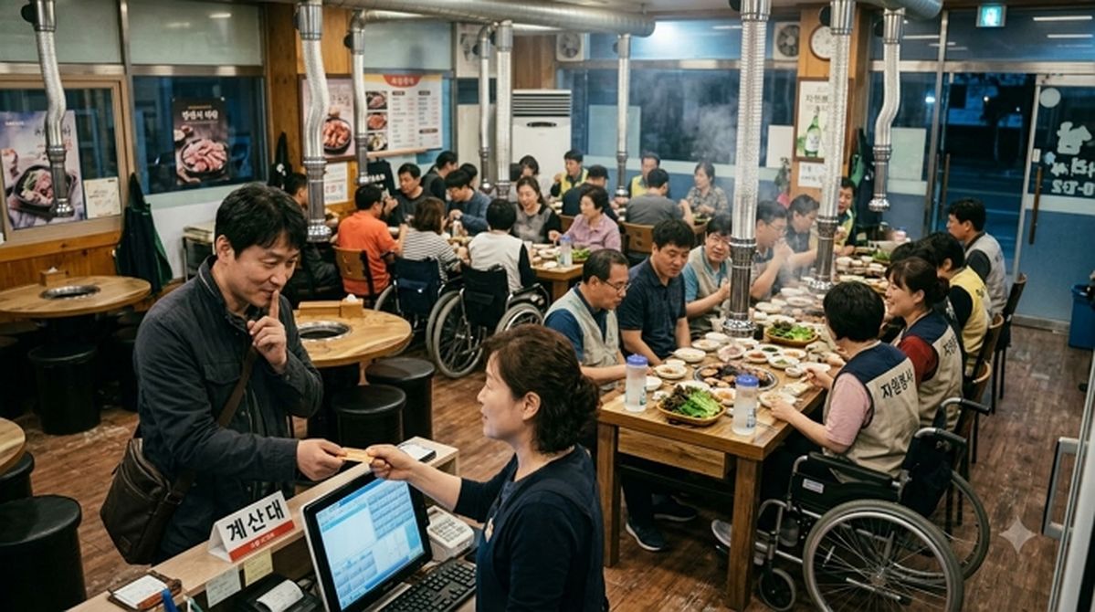 장애인·봉사자 27명 고깃집서 식사하고 있는데... 60만원 계산하고 홀연히 떠난 손님