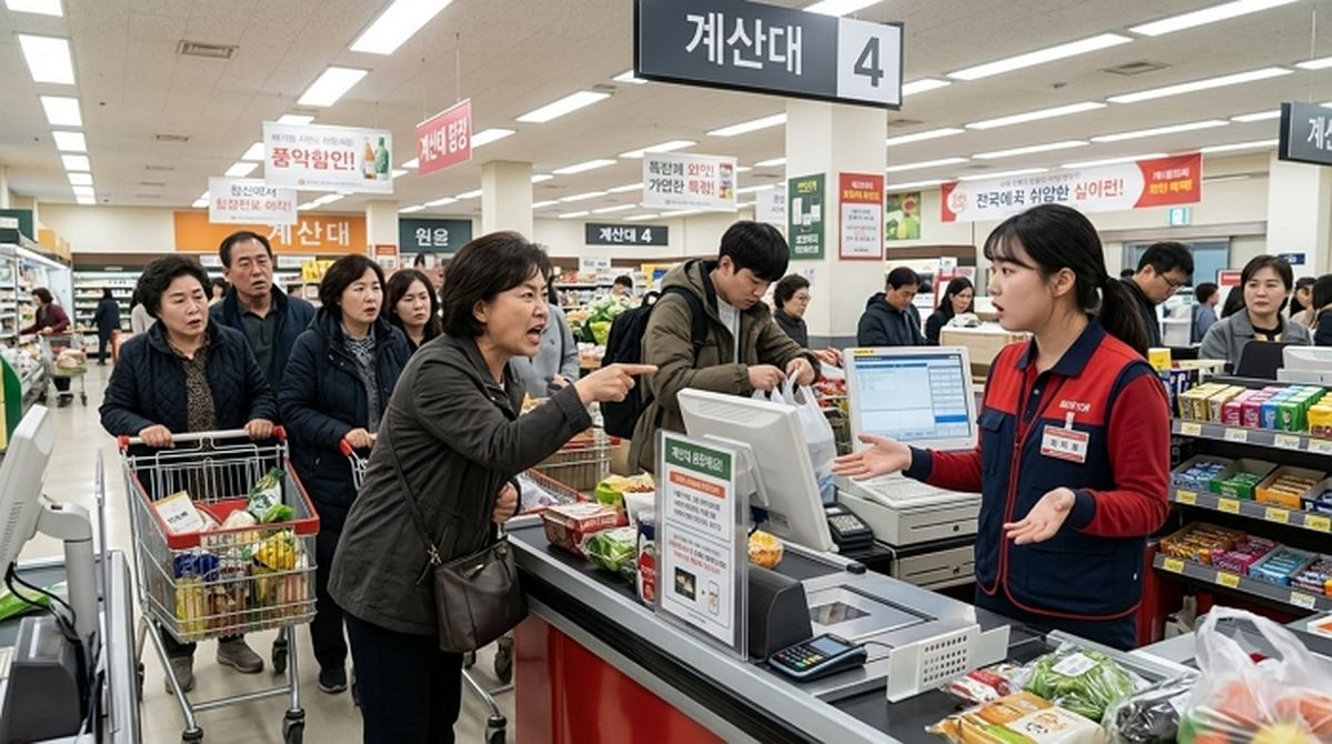 새 계산대 열리자 뒤에 있던 손님이 먼저 계산했다며 직원에게 화낸 대형마트 손님